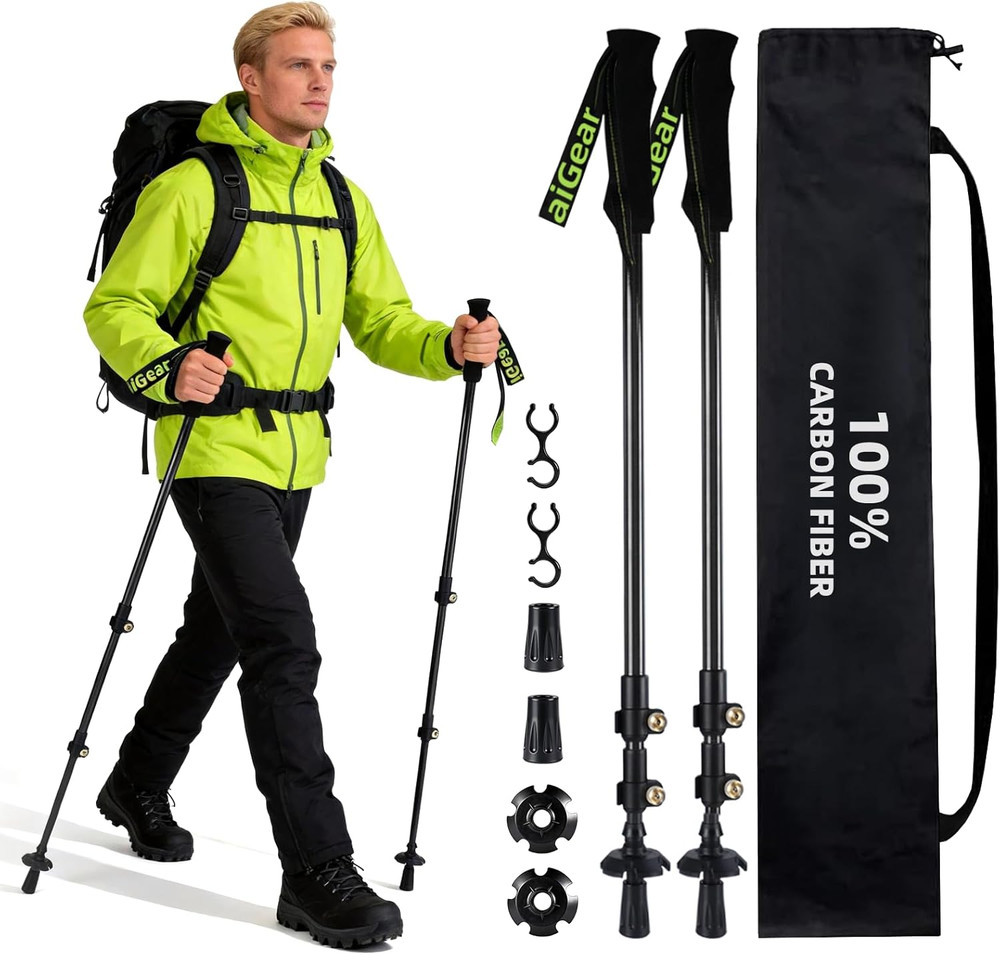 Carbon Fiber Trekking Poles, Ultra Strong Lightweight Collapsible Hiking Poles w