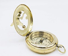 Vintage Steampunk Brass Compass Maritime With Chain With Anchor Wooden Case