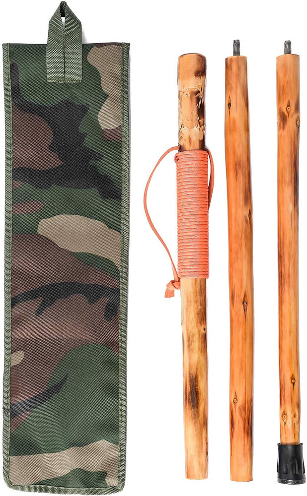 3Pc Detachable Fir Wood Walking Stick for Hiking with Compass 55 Inches – with A