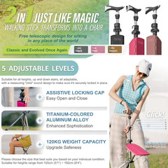Ta-Da Chair Series 1 Pro, Portable Trekking Hiking Pole, Folding Walking Stick w