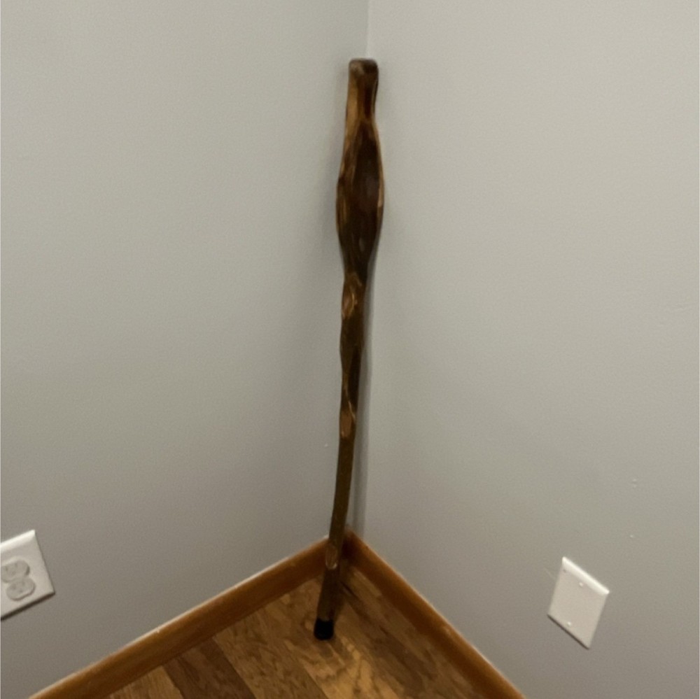 Wood Walking Stick Hiking Trekking Staff with Rubber Tip Brown