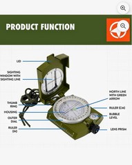 Trail Military Style Green Compass with Durable Metal Body for Nighttime Use.