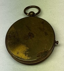 Old Antique Brass German Pocket Compass No East O Odd 1 5/8” Dia 3/8” Tall Lock