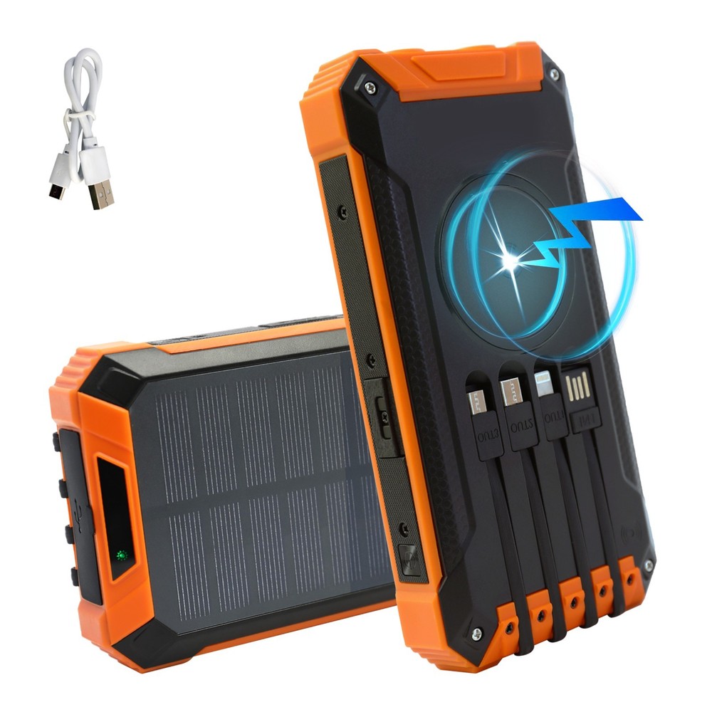 36000mAh Güneş Enerjili Powerbank Kablosuz Şarj 4 Kablo LED Fener Outdoor
