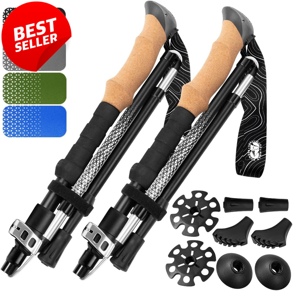 Foldable Hiking Poles Adjustable Lightweight Aluminum Cork EVA Grips – US