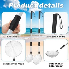 2 Pcs Full Size Beach Scoop Shovel Adjustable from 35″ to 64″ Sand Sifter for