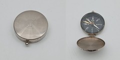 Vintage Japanese Pocket Compass Silver Tone Gothic E Monogram Lid
