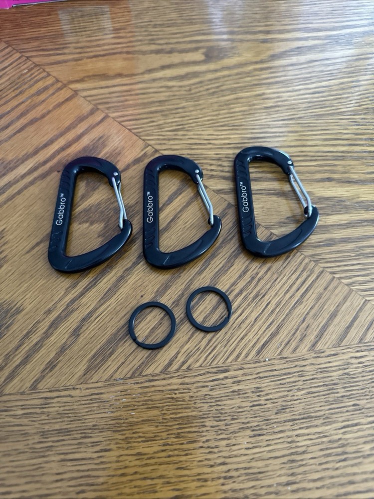 3 Gabbro Carabiner Clips Heavy Duty, |Wiregate Snap, Screw 3.15in Black NEW!!!