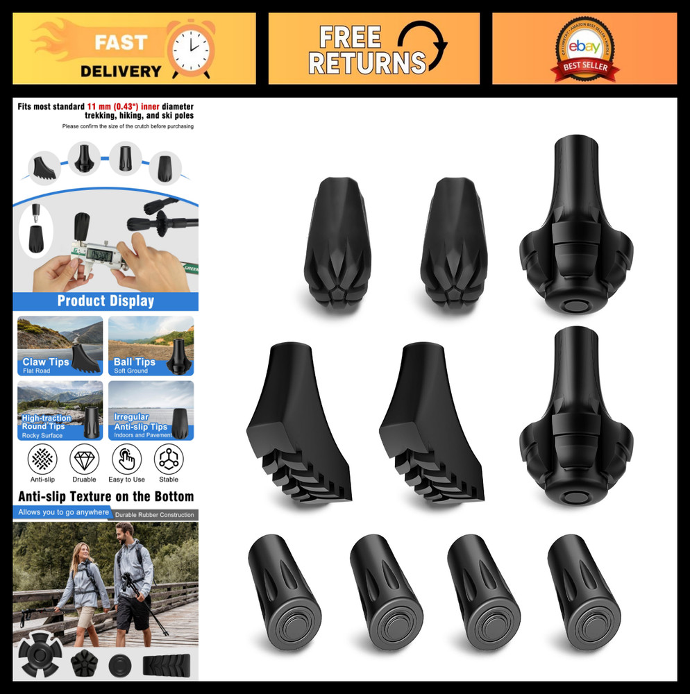Replacement Rubber Tips for Trekking Poles & Walking Sticks – Anti-Slip Protecto