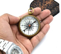 Engraved Brass Compass Wooden Box Joshua 19 Religious Baptism Gift Men Women