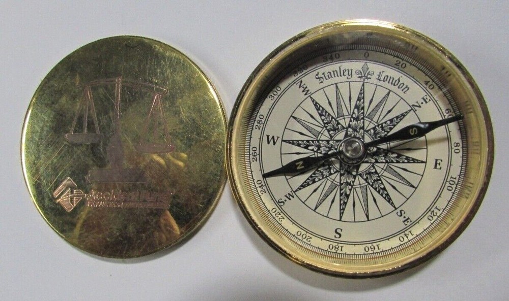 Brass Stanley London Compass Modern w/advertising