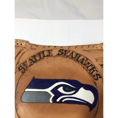 Vtg Mexico Hand Tooled Leather Tripod Stool Seat Cover NCAA Montana NFL Seahawks