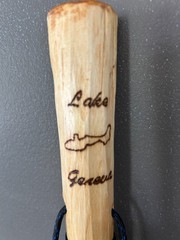 “Lake Geneva” Hiking stick, 55 1/2″ tall, blue paracord grip & lanyard, compass