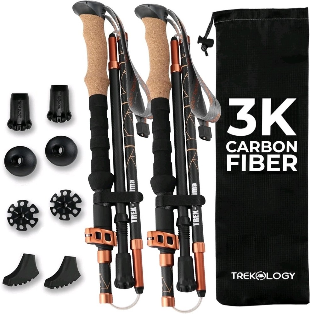 TREKOLOGY Trek-Z Prima 3K Carbon Fiber Folding Poles – Cork Grip (US) 100-120cm