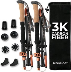 TREKOLOGY Trek-Z Prima 3K Carbon Fiber Folding Poles – Cork Grip (US) 100-120cm