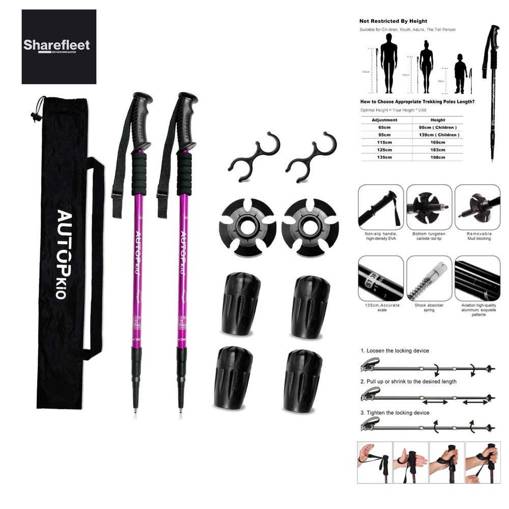 AUTOPkio Walking Poles Trekking Poles, Nordic Walking Poles Adjustable Aluminium…