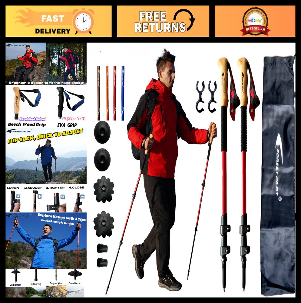 Lightweight Aluminum Trekking Poles – Flip Lock, All Terrain, EVA Grip – 2 Pack