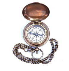 Handmade Nautical Brass Push Open Compass On Chain with Leather Case Pocket C…