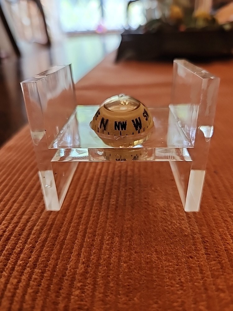 Vintage Acrylic Lucite Transparent Compass Floating In Liquid