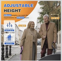 BigAlex Walking Cane, Adjustable Quad Cane with 4-Pronged Base..