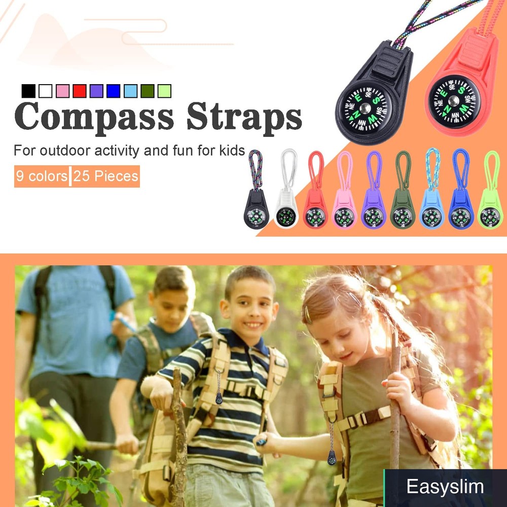 Mini Compasses 25 Pack Multicolor Kids Toys Outdoor Camping Hiking