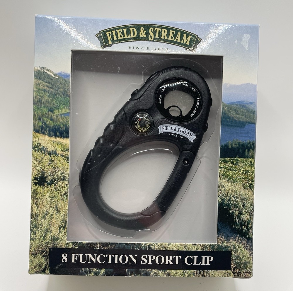 Field & Stream 8 Function Carabiner Sport Clip New in Box Compass Timer