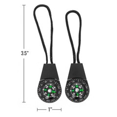 ASR Outdoor Black Zipper Pull Mini Pocket Compass Survival Gear, 2pk