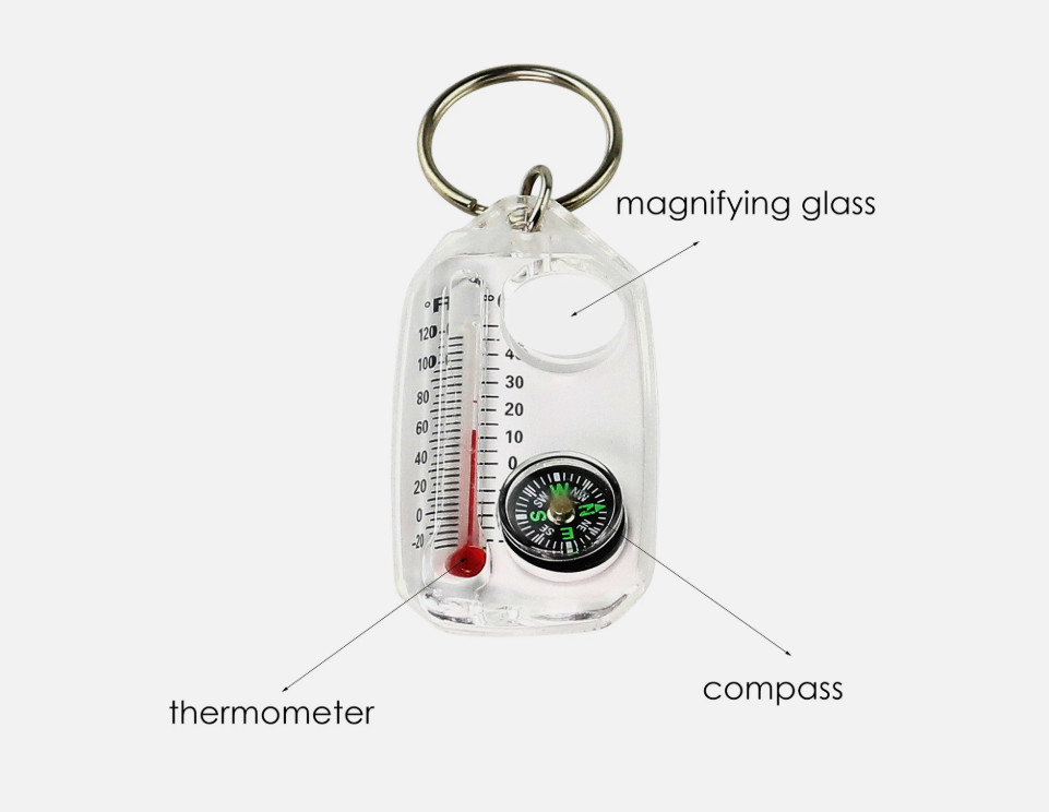 Multifunction Camping W/ Keychain Compass Thermometer 3 In 1 Carabiner Outdoors