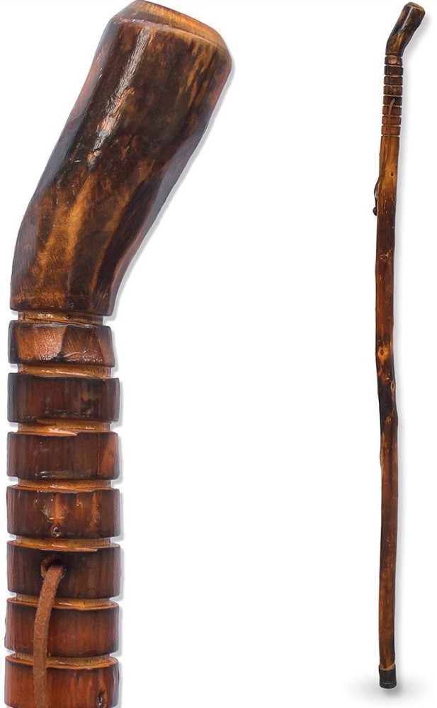 RMS Nature Wood Walking Stick – Wooden Hiking Stick and Trekking Pole with Leath