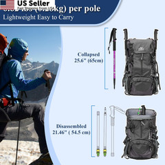 TheFitLife Trekking Poles – 2 From 26″ (65 cm) to 51.2″ (130 cm), Purple
