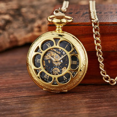 Retro Mechanical Pocket Watch Luminous Petals Textured Flip Cover