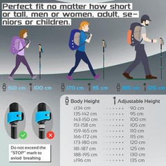 Foldable telescopic trekking poles with cork handles and extended EVA grips.