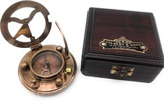 Antique Nautical Brass Sundial Compass Gilbert & Sons with Wooden Box