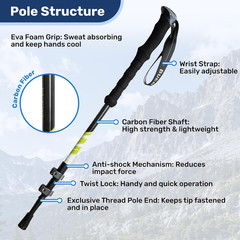 100% 3K Carbon Fiber Trekking Poles for Hiking Ultralight Collapsible Hiking Pol