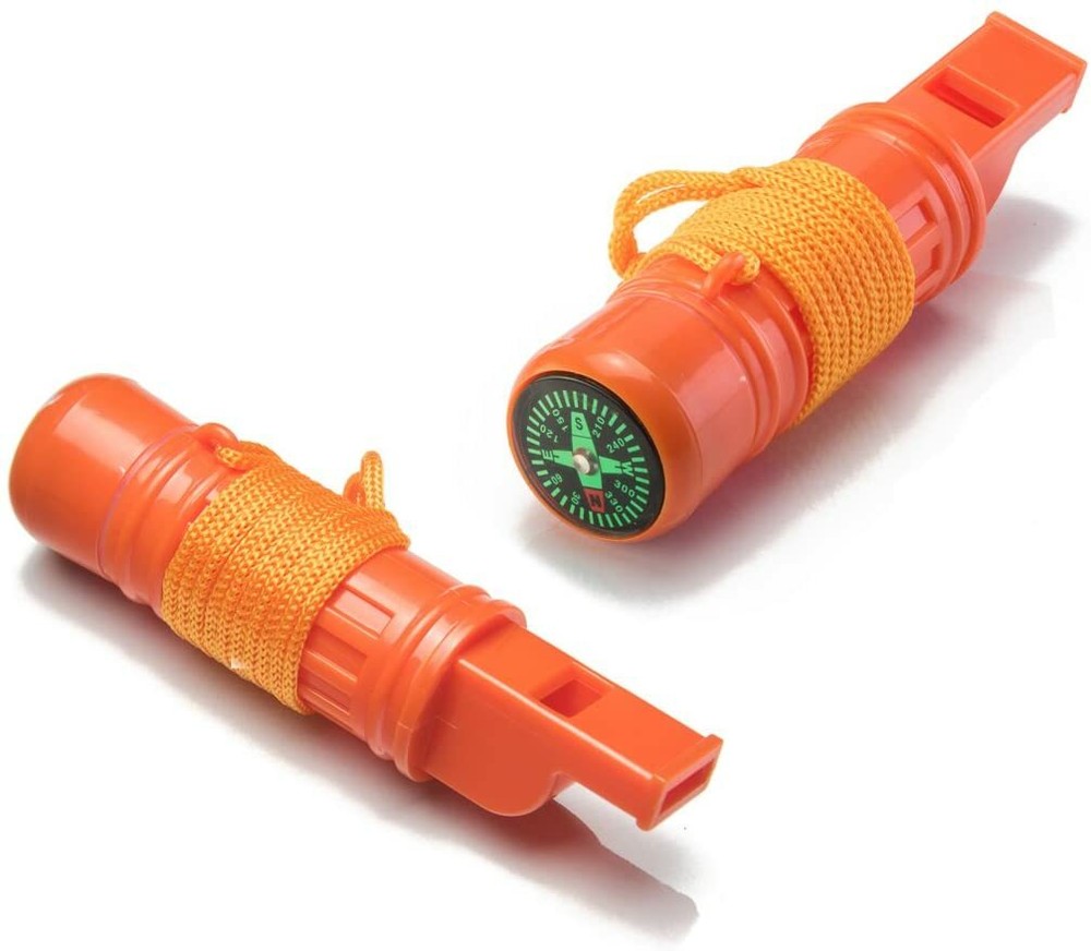 2PK 5-In-1 Emergency Survival Compass Whistle Fire Start Flint Signal Mirror Set