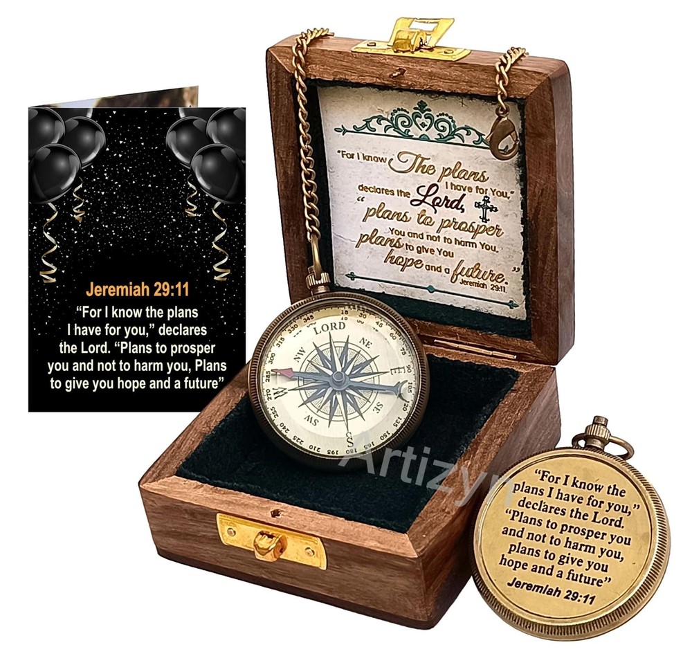 For I Know The Plans I Have For You Brass Magnetic Compass Engraved with Scri…