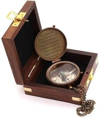 2 Inch Brass Compass With Wooden Box Hiking & Camping Compass Nautical Engraved
