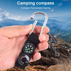 3PCS Camping Thermometer Mini Carabiner w/ Keychain Compass Keyring US