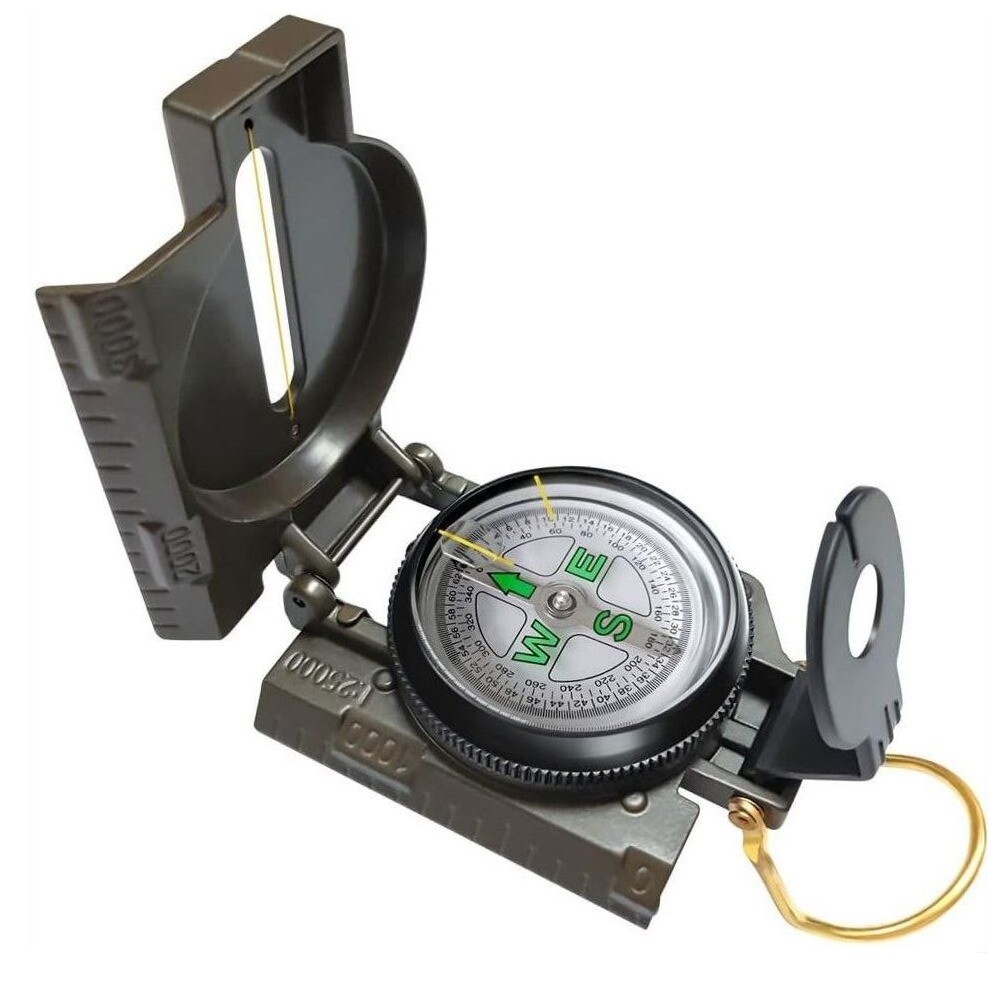1× Portable Compass Military Outdoor Camping Folding CompassTrip Tool Army Green