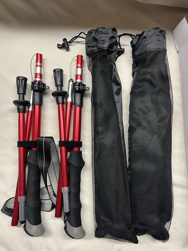 2PCS Trekking Hiking Poles Walking Sticks Adjustable Aluminum 43” Total Red