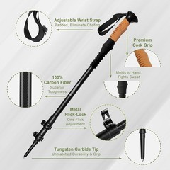 100% Carbon Fiber Hiking Trekking Poles – Ultra Strong Carbon Hiking Sticks w…
