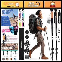 Lightweight Aluminum Trekking Poles – Collapsible Hiking Sticks for Travel & Bal