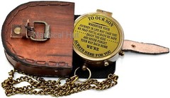 To Our Son Always Here For You Brass Antique Compass With Leather Case Gift