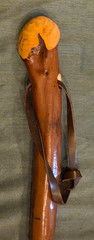 Vintage Handmade Polished Wood German Hiking Stick W/ Metal Bottom Stake & Leath