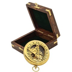 Brass Compass Sundial | Velvet Lined Display Box | Sundial With Roman Numerals