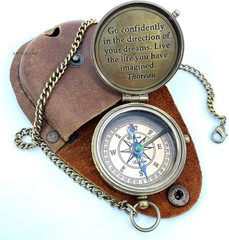 Brass Compass Unique Print Go Confidently Quote Compass With Leather Case