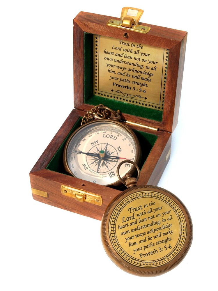 Trust in The Lord with All Your Heart -Proverbs 3: 5-6 Quote Engraved Compass…