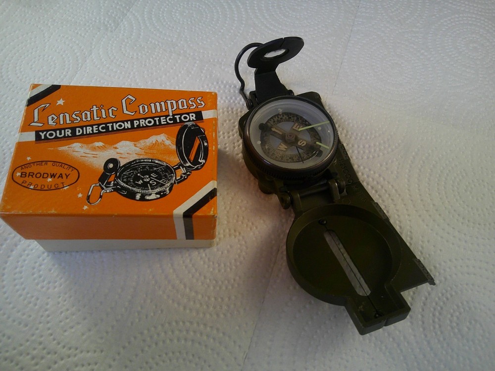 Vintage Brodway Lensatic Compass with original box