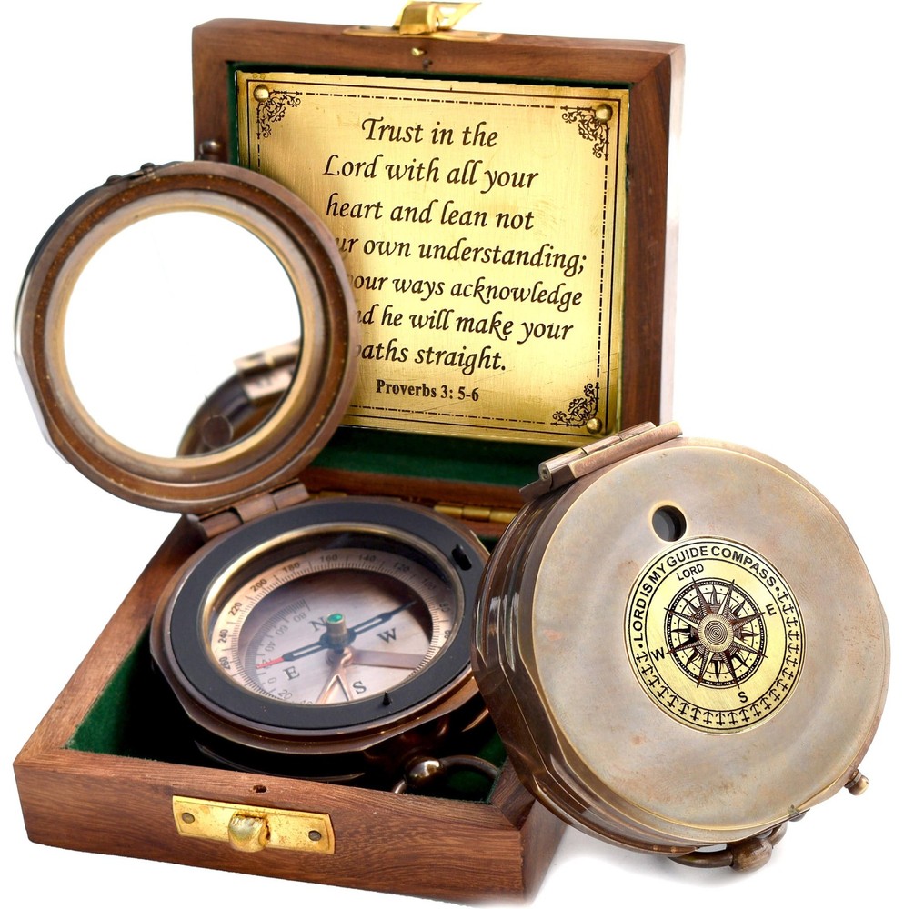 Trust in The Lord Proverbs 3 56 Engraved Compass Hiking Survival Military Sig…