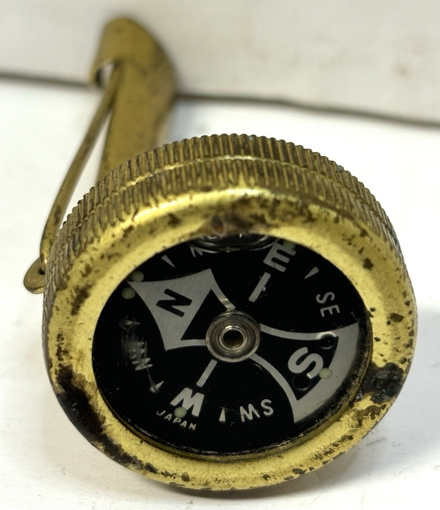 Vintage Brass Pin-on Pocket Mini Compass Made in Japan